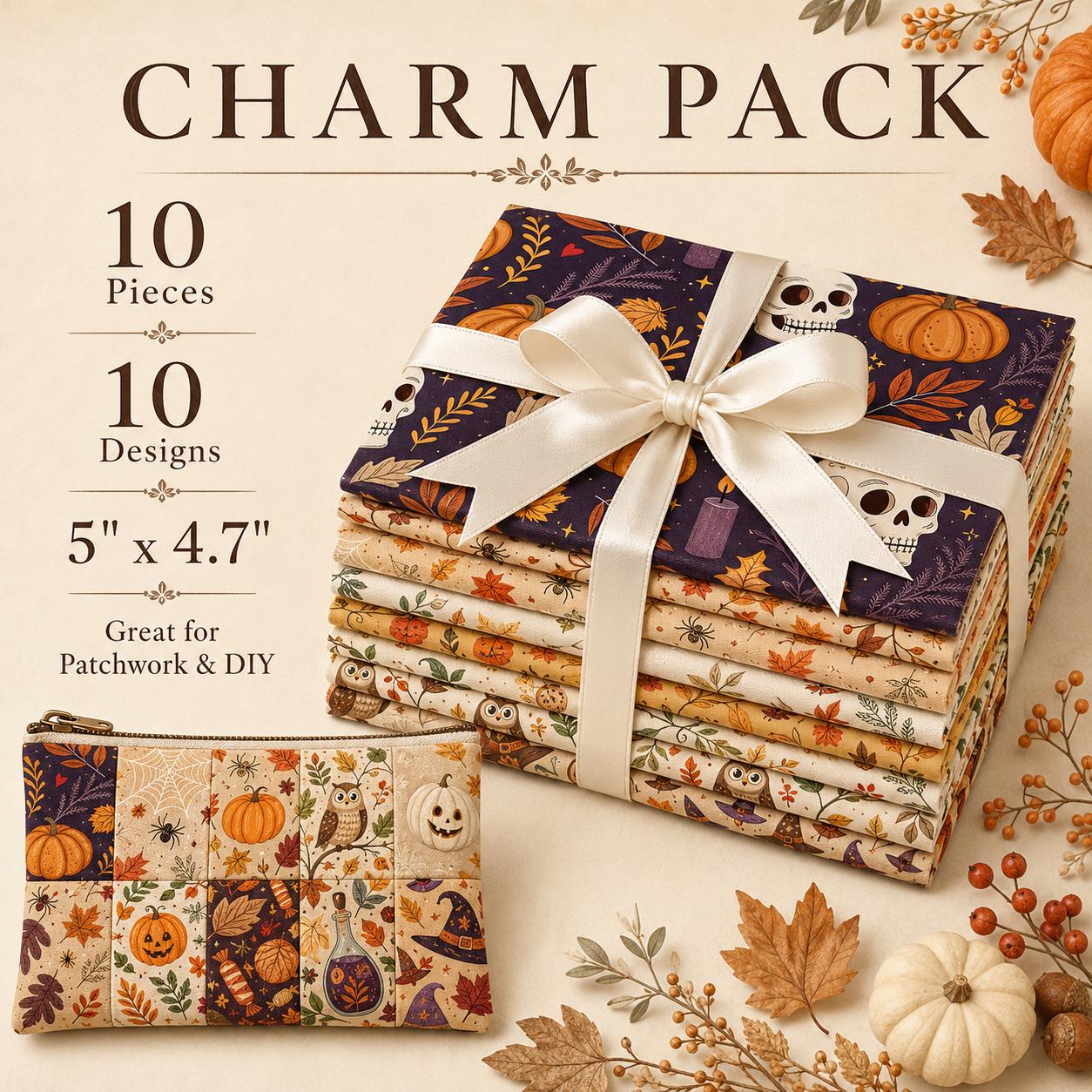 10Pc/Set Halloween Autumn Series Owl Skull Pumpkin Cake Candy Bat Fat Quarter Fabric, Pre-Cut Square Fabric Assort, Fabric Set, Craft Fabric, Handmade DIY Patchwork Fabric,Home Quilting Sewing Fabric, Packaging Fabric, Scrapbooking Craft Hobbyist