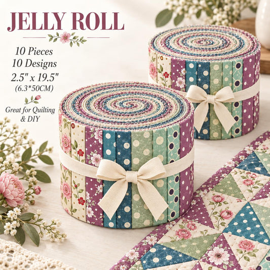 10pcs Vintage Floral Dot Pattern Jelly Roll Fabric Strips 2.5X19.7inch Pre-Cut 100% Polyester For Patchwork Quilts, Table Runners, Placemats, Tote Bags, Storage Pouches, Makeup Bags, Coasters, Quilt Blocks & Binding