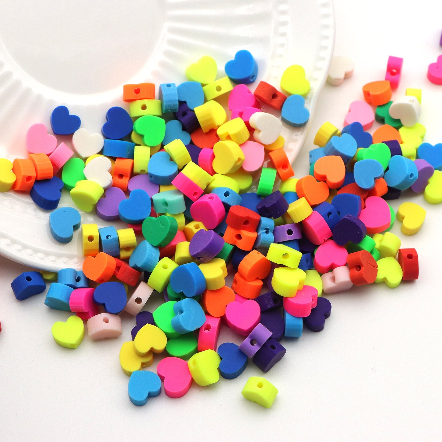 50pcs Virbant Colors Heart Shaped Polymer Clay Slice Beads - Realistic Charms DIY Jewelry Making, Spacer Beads for Customizable Bracelets and Accessories, Craft Supplies for Creative Projects