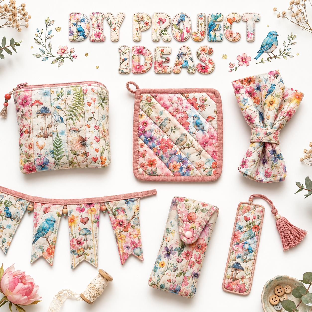 10Pc/Set, Making 10 Images 1pc Each, Each Size: 6.3*50cm Spring Bird Series Sliced Fabric Set Style Combination, Polyester Jelly Roll Fabric Strips, Pre-Cut Quilting Squares, For Quilting DIY, Handicrafts And Sewing, Blankets, Rugs, Interior Decoration