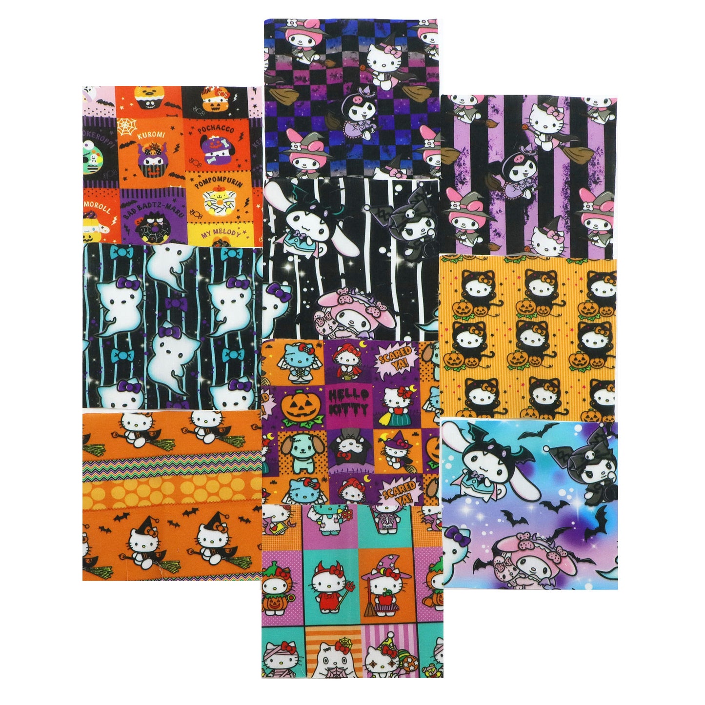 10Pc/Set Sanrio Series Kitty PompomPurin Melody Kuromi Halloween Fat Quarter Fabric, Pre-Cut Square Fabric Assort, Fabric Set, Craft Fabric, Handmade DIY Patchwork Fabric,Home Quilting Sewing Fabric, Packaging Fabric, Scrapbooking Craft Hobbyist