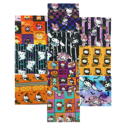 10Pc/Set Sanrio Series Kitty PompomPurin Melody Kuromi Halloween Fat Quarter Fabric, Pre-Cut Square Fabric Assort, Fabric Set, Craft Fabric, Handmade DIY Patchwork Fabric,Home Quilting Sewing Fabric, Packaging Fabric, Scrapbooking Craft Hobbyist