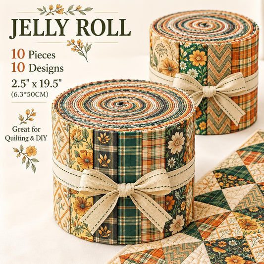 10pcs Vintage Plaid Floral Pattern Jelly Roll Fabric Strips 2.5X19.7inch Pre-Cut 100% Polyester For Patchwork Quilts, Table Runners, Placemats, Tote Bags, Storage Pouches, Makeup Bags, Coasters, Quilt Blocks & Binding