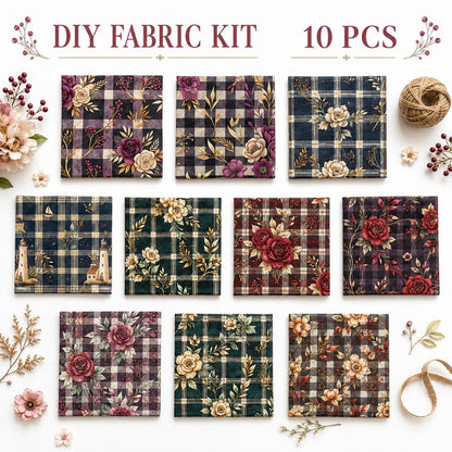 10Pc/Set Flower Plaid Series Fat Quarter Fabric, Pre-Cut Square Fabric Assort, Fabric Set, Craft Fabric, Handmade DIY Patchwork Fabric,Home Quilting Sewing Fabric, Packaging Fabric, Scrapbooking Craft Hobbyist