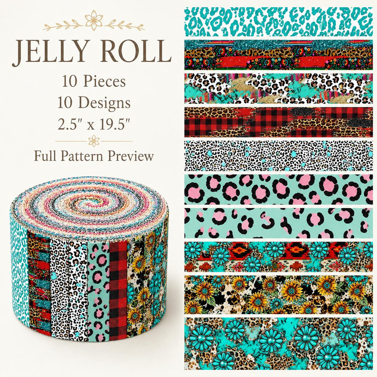 10Pc/Set, Making 10 Images 1pc Each, Each Size: 6.3*50cm Leopard Series Sliced Fabric Set Style Combination, Polyester Jelly Roll Fabric Strips, Pre-Cut Quilting Squares, For Quilting DIY, Handicrafts And Sewing, Blankets, Rugs, Interior Decoration, Home