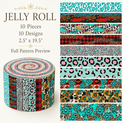 10Pc/Set, Making 10 Images 1pc Each, Each Size: 6.3*50cm Leopard Series Sliced Fabric Set Style Combination, Polyester Jelly Roll Fabric Strips, Pre-Cut Quilting Squares, For Quilting DIY, Handicrafts And Sewing, Blankets, Rugs, Interior Decoration, Home