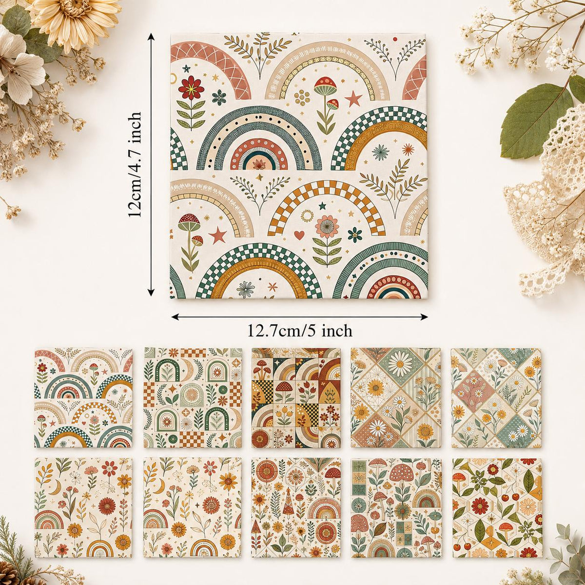 10Pc/Set Flower Series Stripe Dot Star Daisy Cherry Mushroom Fat Quarter Fabric, Pre-Cut Square Fabric Assort, Fabric Set, Craft Fabric, Handmade DIY Patchwork Fabric,Home Quilting Sewing Fabric, Packaging Fabric, Scrapbooking Craft Hobbyist