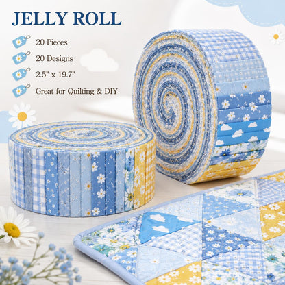 20pcs Vintage Daisy Floral Blue Series Jelly Roll Sliced Fabric Strips 2.5X19.7inch Fresh and Delicate Printed Pre-cut Multi-Color 100% Polyester for DIY Handmade Patchwork, Table Runners, Placemats, Tote Bags, Storage Pouches, Makeup Bags, Coasters
