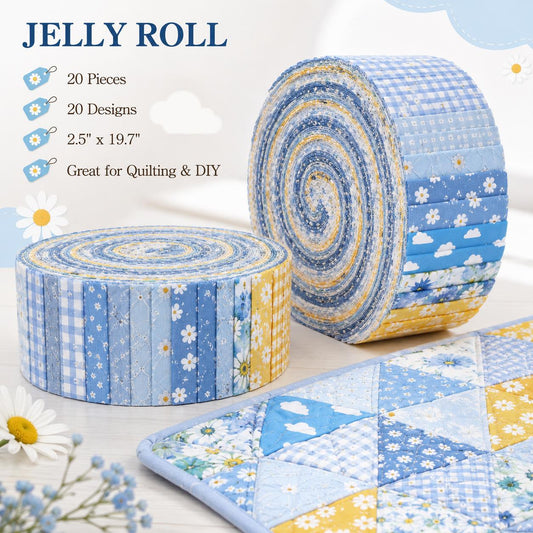 20pcs Vintage Daisy Floral Blue Series Jelly Roll Sliced Fabric Strips 2.5X19.7inch Fresh and Delicate Printed Pre-cut Multi-Color 100% Polyester for DIY Handmade Patchwork, Table Runners, Placemats, Tote Bags, Storage Pouches, Makeup Bags, Coasters