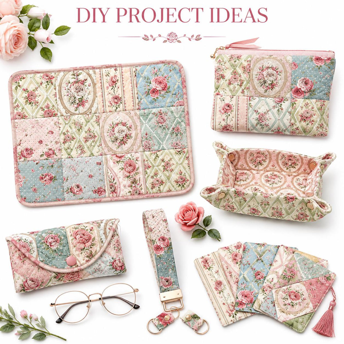 10pcs Charm Pack Set Floral Pattern Vintage Style Handmade DIY with Rich Color and Texture Elements 100% Polyester Patchwork in 10 Design Styles Suitable for Patchwork DIY Craft Projects DIY Wallet Making Gift Giving Bag Making Mother's Day Gift