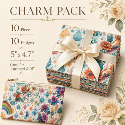 10pcs Charm Pack Set PaInt Splatter Floral Pattern 100% Polyester Patchwork in 10 Design Styles, Ready-To-Sew Without Cutting, Suitable For Patchwork Wallet Making Gift Giving Tote Bags Coasters DIY Craft Projects