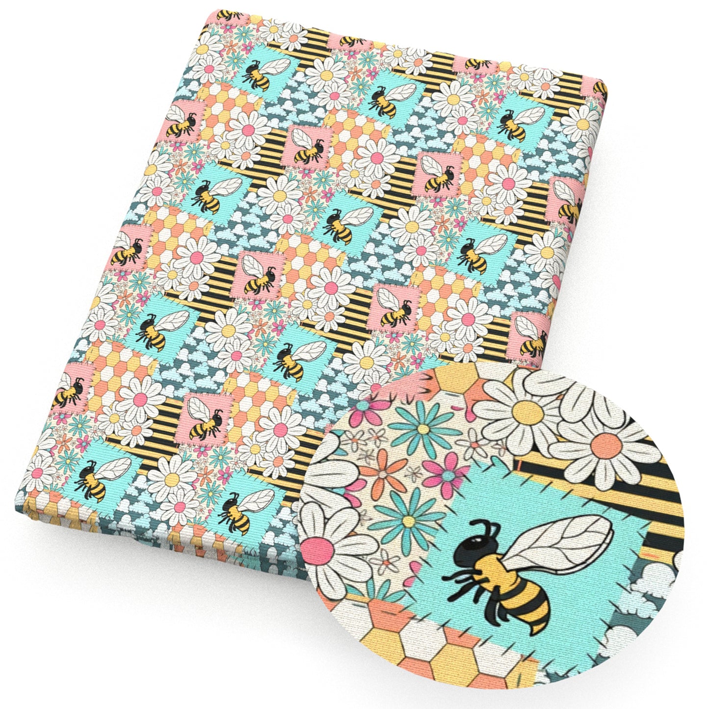bee hexagon flowerfloral stripe patchwork quilt fabric