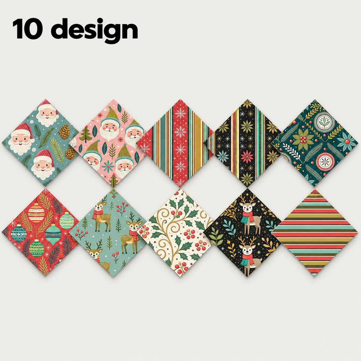 10Pc/Set Christmas Series Flower Stripe Plaid Deer Santa Claus Holly Pinecones Fat Quarter Fabric, Pre-Cut Square Fabric Assort, Fabric Set, Craft Fabric, Handmade DIY Patchwork Fabric,Home Quilting Sewing Fabric, Packaging Fabric, Scrapbooking Craft Hobb
