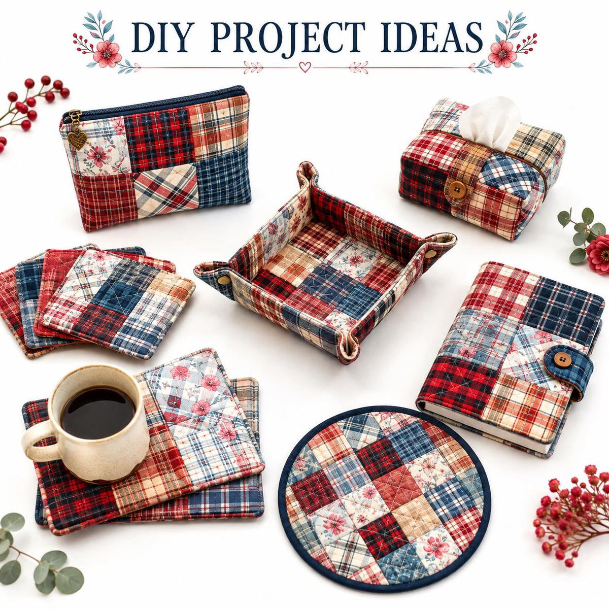 10Pc/Set Christmas Plaid Series Flower Fat Quarter Fabric, Pre-Cut Square Fabric Assort, Fabric Set, Craft Fabric, Handmade DIY Patchwork Fabric,Home Quilting Sewing Fabric, Packaging Fabric, Scrapbooking Craft Hobbyist