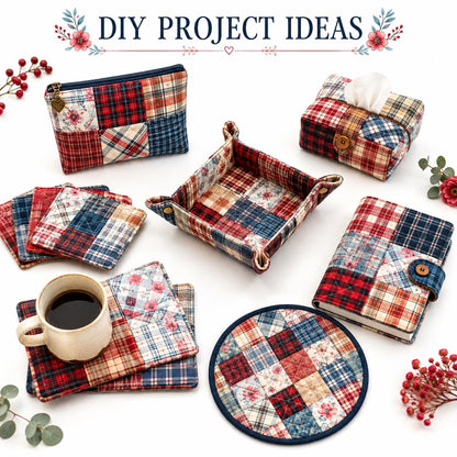 10Pc/Set Christmas Plaid Series Flower Fat Quarter Fabric, Pre-Cut Square Fabric Assort, Fabric Set, Craft Fabric, Handmade DIY Patchwork Fabric,Home Quilting Sewing Fabric, Packaging Fabric, Scrapbooking Craft Hobbyist