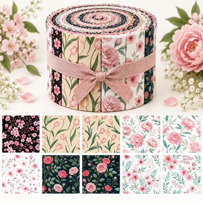 10pcs Vintage Floral Pattern Jelly Roll Fabric Strips 2.5X19.7inch Pre-Cut 100% Polyester For Patchwork Quilts, Table Runners, Placemats, Tote Bags, Storage Pouches, Makeup Bags, Coasters, Quilt Blocks & Binding