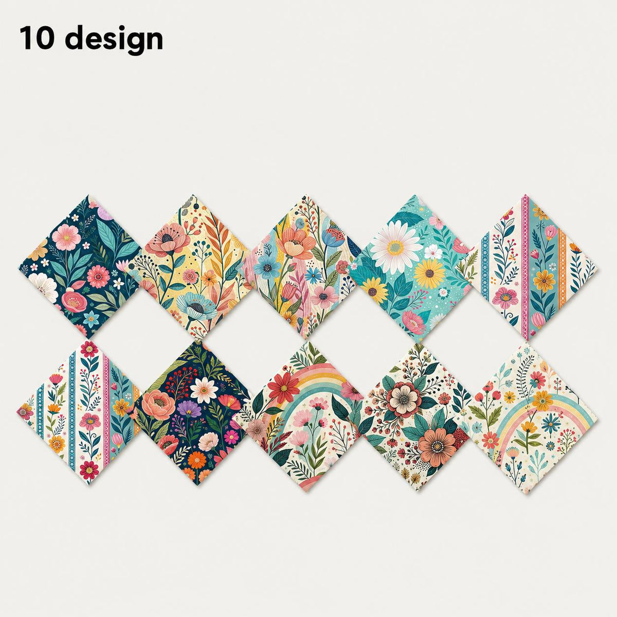 10Pc/Set Flower Stripe Series Fat Quarter Fabric, Pre-Cut Square Fabric Assort, Fabric Set, Craft Fabric, Handmade DIY Patchwork Fabric,Home Quilting Sewing Fabric, Packaging Fabric, Scrapbooking Craft Hobbyist