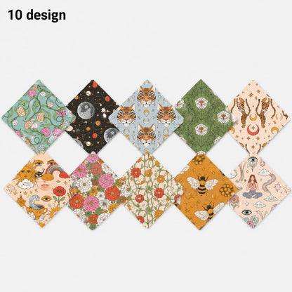 10pcs Charm Pack Set Floral Bee Pattern Vintage Style Handmade DIY with Rich Color and Texture Elements 100% Polyester Patchwork in 10 Design Styles Suitable for Patchwork DIY Craft Projects DIY Wallet Making Gift Giving Bag Making Mother's Day Gift