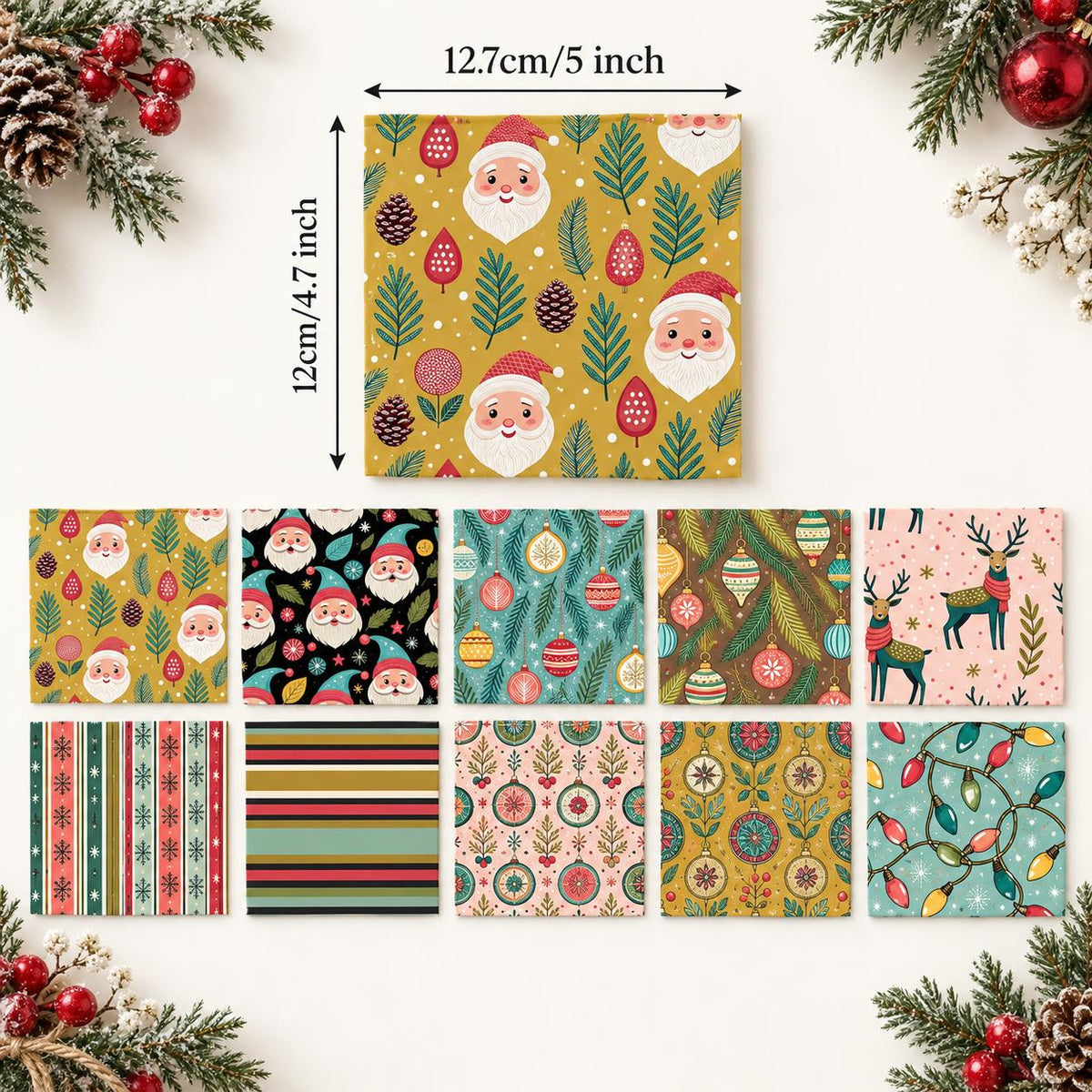 10Pc/Set Christmas Series Stripe Deer Santa Claus Tree Pinecones Fat Quarter Fabric, Pre-Cut Square Fabric Assort, Fabric Set, Craft Fabric, Handmade DIY Patchwork Fabric,Home Quilting Sewing Fabric, Packaging Fabric, Scrapbooking Craft Hobbyist