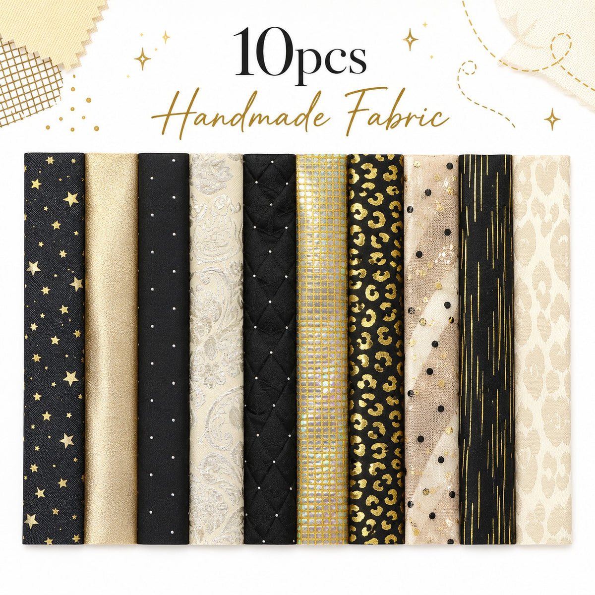 10Pc/Set, Making 10 Images 1pc Each, Each Size: 6.3*50cm Leopard Star Golden Hot Stamping Series Sliced Fabric Set Style Combination, Polyester Jelly Roll Fabric Strips, Pre-Cut Quilting Squares, For Quilting DIY, Handicrafts And Sewing, Blankets, Rugs, I
