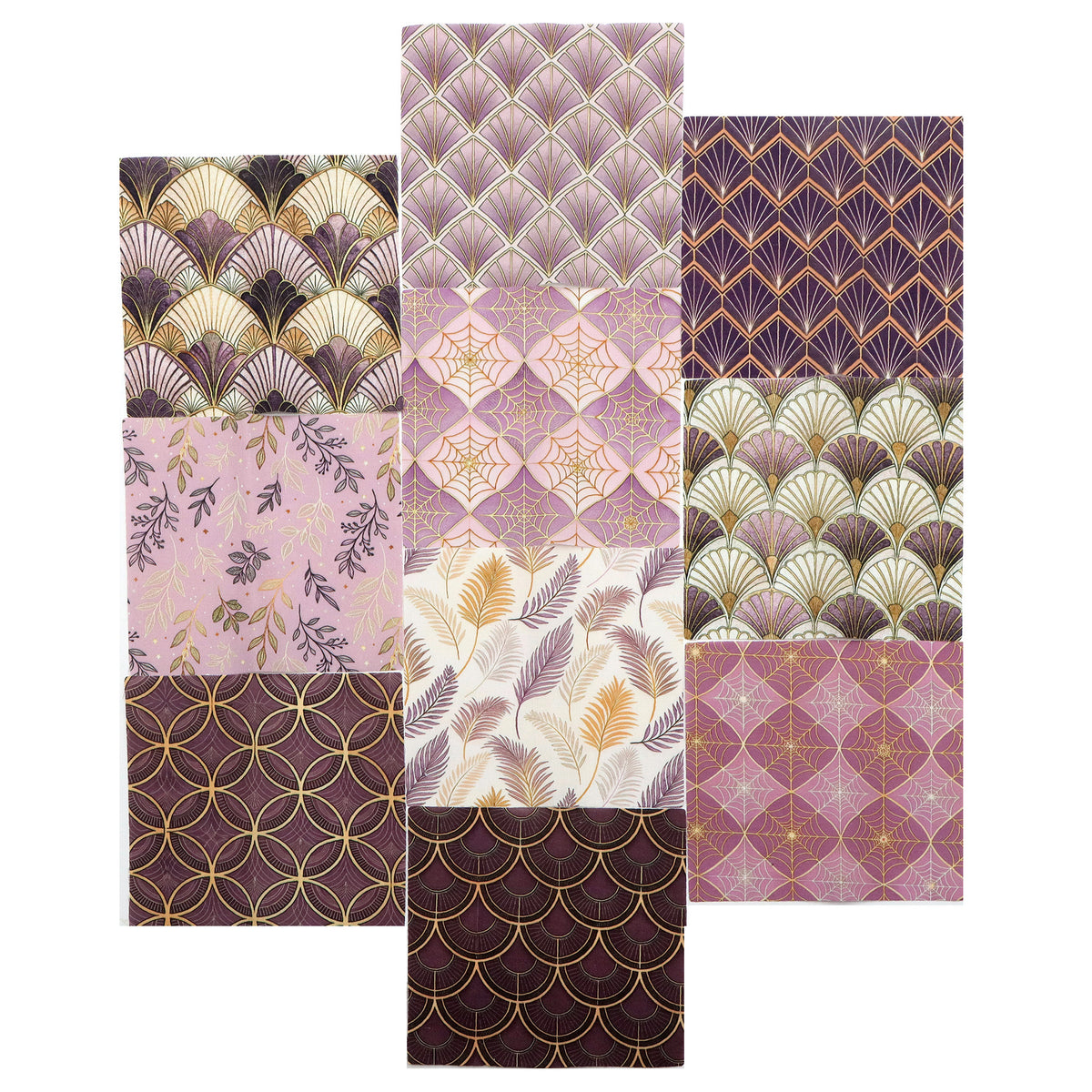 10Pc/Set Purple Series Stripe Leaves Spider Web Fat Quarter Fabric, Pre-Cut Square Fabric Assort, Fabric Set, Craft Fabric, Handmade DIY Patchwork Fabric,Home Quilting Sewing Fabric, Packaging Fabric, Scrapbooking Craft Hobbyist