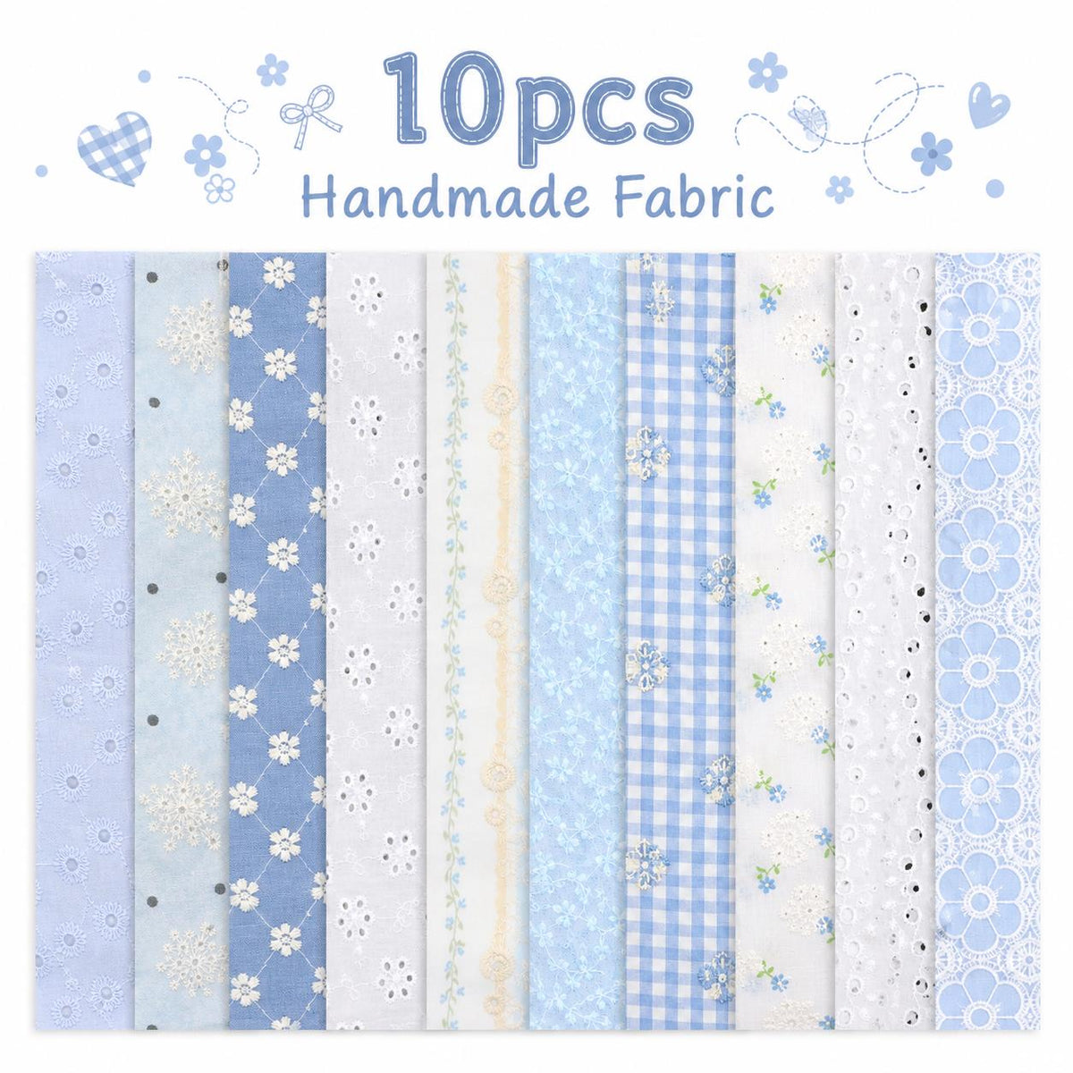 10pcs Vintage Floral Blue & White Pattern Purple Jelly Roll Fabric Strips 2.5X19.7inch Pre-cut 100% Polyester for Patchwork Quilts, Table Runners, Placemats, Tote Bags, Storage Pouches, Makeup Bags, Coasters, Quilt Blocks & Binding