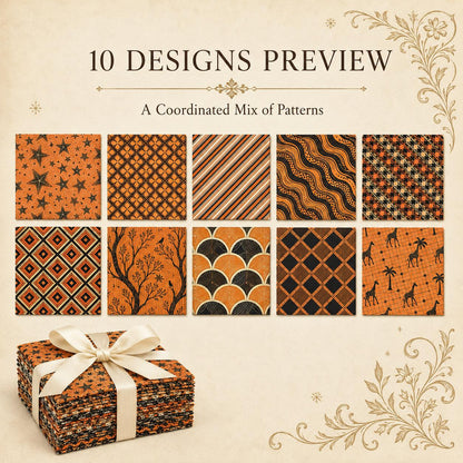 10Pc/Set Orange Autumn Series Flower Star Deer Plaid Fat Quarter Fabric, Pre-Cut Square Fabric Assort, Fabric Set, Craft Fabric, Handmade DIY Patchwork Fabric,Home Quilting Sewing Fabric, Packaging Fabric, Scrapbooking Craft Hobbyist