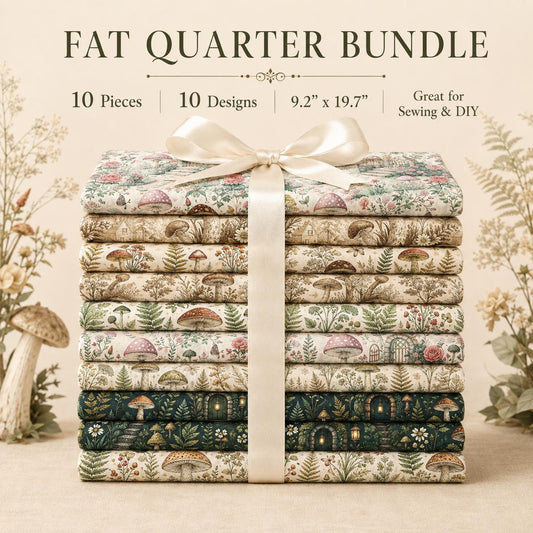 10pcs Charm Pack Set Mushroom Pattern 100% Polyester Patchwork in 10 Design Styles, Ready-to-Sew Without Cutting, Suitable For Patchwork Wallet Making Gift Giving Tote Bags Coasters DIY Craft Projects