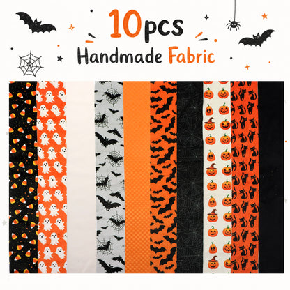 10Pc/Set, Making 10 Images 1pc Each, Each Size: 6.3*50cm Bat Pumpkin Ghost Halloween Series Sliced Fabric Set Style Combination, Polyester Jelly Roll Fabric Strips, Pre-Cut Quilting Squares, For Quilting DIY, Handicrafts And Sewing, Blankets, Rugs, Interi