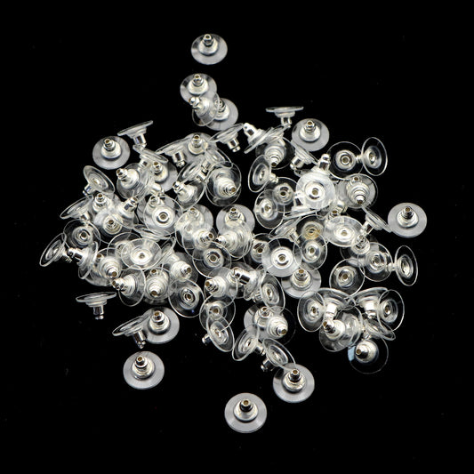 100pcs Transparent Earrings Back Stoppers Jewelry Tool Set Silvery Color Mixed Flying Saucer Shape Ear Clog Ear Stud Plug Earrings Back DIY Jewelry Accessories