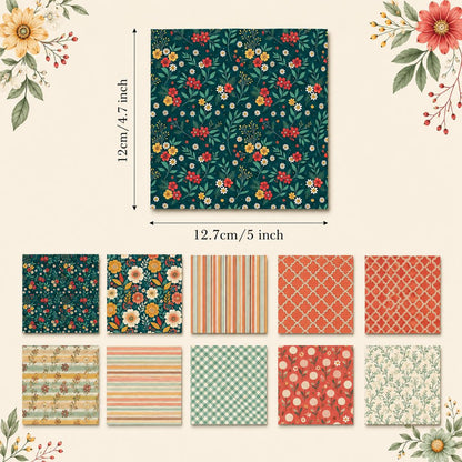 10pcs Charm Pack Set Floral Plaid Pattern Vintage Style Handmade DIY with Rich Color and Texture Elements 100% Polyester Patchwork in 10 Design Styles Suitable for Patchwork DIY Craft Projects DIY Wallet Making Gift Giving Bag Making Mother's Day Gift