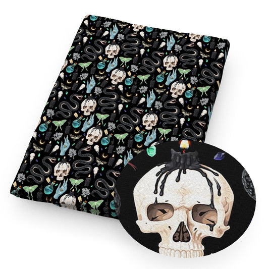 butterfly handpalm snake pattern skull ghost skeleton bones leaf leaves tree candles halloween fabric