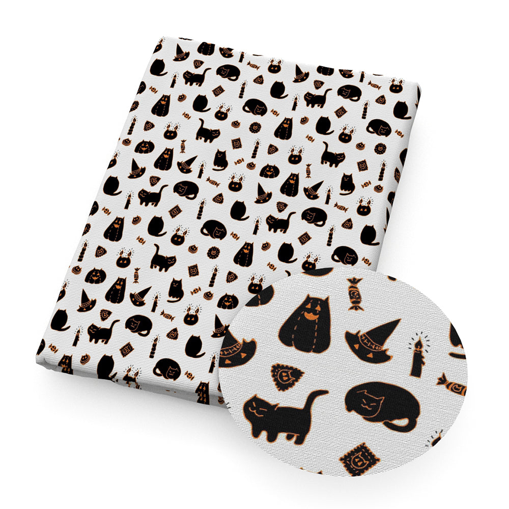 cat halloween pumpkin fabric