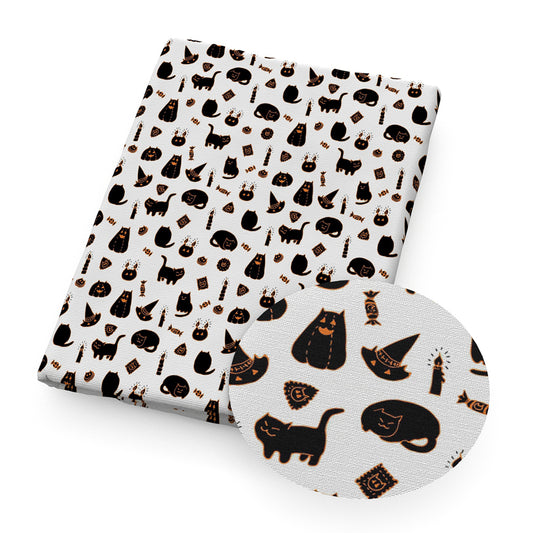 cat halloween pumpkin fabric