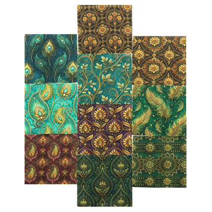 10Pc/Set Flower Feather Series Peacock Pattern Fat Quarter Fabric, Pre-Cut Square Fabric Assort, Fabric Set, Craft Fabric, Handmade DIY Patchwork Fabric,Home Quilting Sewing Fabric, Packaging Fabric, Scrapbooking Craft Hobbyist