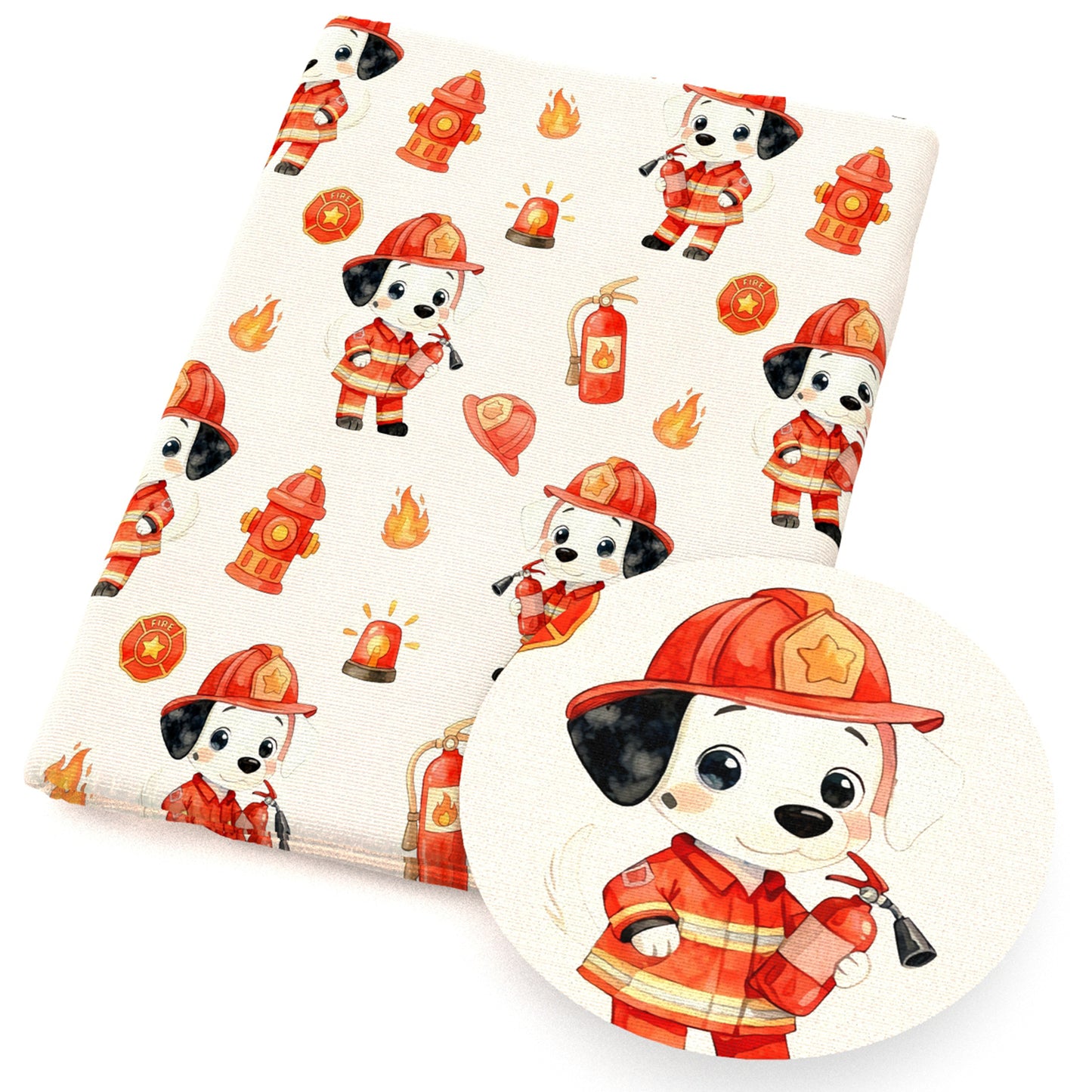 dogpuppy fire truckfire hydrantfiremen fabric