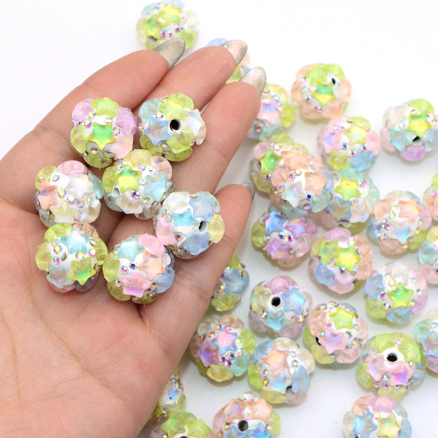 1Pc Rhinestone Faux Crystal Beads Transparent Star Shaped Loose Spacer Beads with Hole for Jewelry Making DIY Costumes Accessories Bracelet Necklace Chain Earrings Charm Bangle Decors Craft Supplies