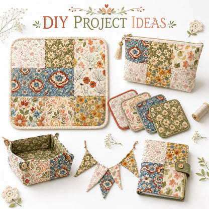 10pcs Charm Pack Set Floral Pattern Vintage Style Handmade DIY with Rich Color and Texture Elements 100% Polyester Patchwork in 10 Design Styles Suitable for Patchwork DIY Craft Projects DIY Wallet Making Gift Giving Bag Making Mother's Day Gift