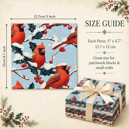 10Pc/Set Christmas Series Northern Cardinal Holly Fat Quarter Fabric, Pre-Cut Square Fabric Assort, Fabric Set, Craft Fabric, Handmade DIY Patchwork Fabric,Home Quilting Sewing Fabric, Packaging Fabric, Scrapbooking Craft Hobbyist