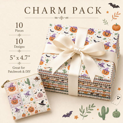 10pcs Charm Pack Set Halloween Pumpkin Ghost Holly Snow Pattern Vintage Style Handmade DIY with Rich Color and Texture Elements 100% Polyester Patchwork in 10 Design Styles Suitable for Patchwork DIY Craft Projects DIY Wallet Making Gift Giving Bag Making