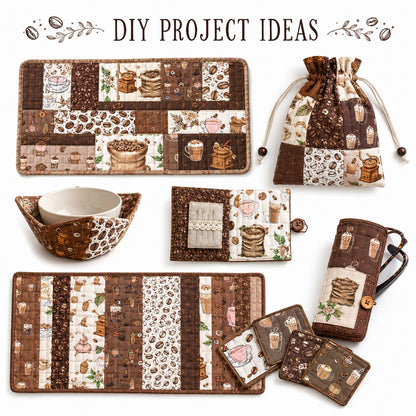 10Pc/Set, Making 10 Images 1pc Each, Each Size: 6.3*50cm Coffee Bean Series Sliced Fabric Set Style Combination, Polyester Jelly Roll Fabric Strips, Pre-Cut Quilting Squares, For Quilting DIY, Handicrafts And Sewing, Blankets, Rugs, Interior Decoration