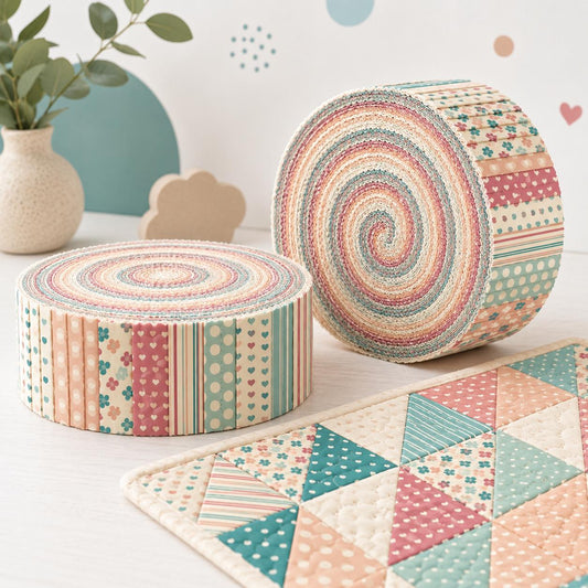 10pcs Vintage Dot Flower Pattern Jelly Roll Fabric Strips 2.5X19.7inch Pre-Cut 100% Polyester For Patchwork Quilts, Table Runners, Placemats, Tote Bags, Storage Pouches, Makeup Bags, Coasters, Quilt Blocks & Binding