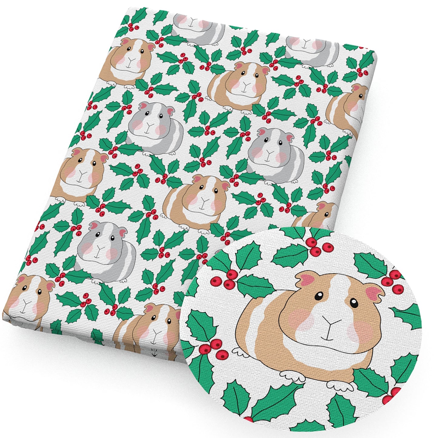 christmas day guinea pig holly fabric