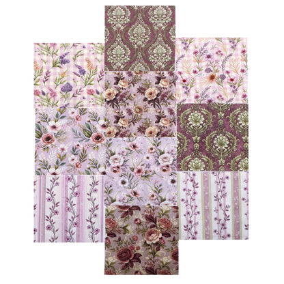 10Pc/Set Flower Purple Series Stripe Plaid Fat Quarter Fabric, Pre-Cut Square Fabric Assort, Fabric Set, Craft Fabric, Handmade DIY Patchwork Fabric,Home Quilting Sewing Fabric, Packaging Fabric, Scrapbooking Craft Hobbyist