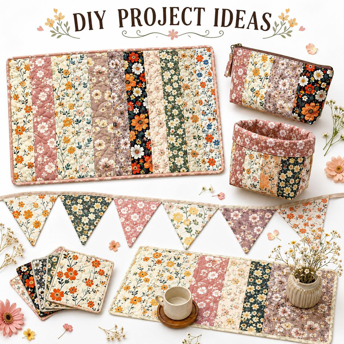 10pcs Vintage Floral Pattern Jelly Roll Fabric Strips 2.5X19.7inch Pre-Cut 100% Polyester For Patchwork Quilts, Table Runners, Placemats, Tote Bags, Storage Pouches, Makeup Bags, Coasters, Quilt Blocks & Binding