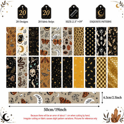 20pcs Skull Hand Black Series Jelly Roll Sliced Fabric Strips 2.5X19.7inch Delicate Printed Multi-Color 100% Polyester for DIY Handmade Patchwork, Table Runners, Placemats, Tote Bags, Storage Pouches, Makeup Bags, Coasters, Quilt Blocks & Binding Pre-cut