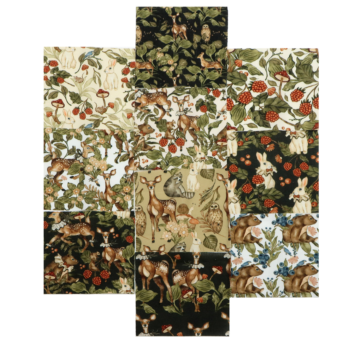 10pcs Charm Pack Set Deer Owl Animal Floral Pattern 100% Polyester Patchwork in 10 Design Styles, Ready-to-Sew Without Cutting, Suitable For Patchwork Wallet Making Gift Giving Tote Bags Coasters DIY Craft Projects Christmas Gift