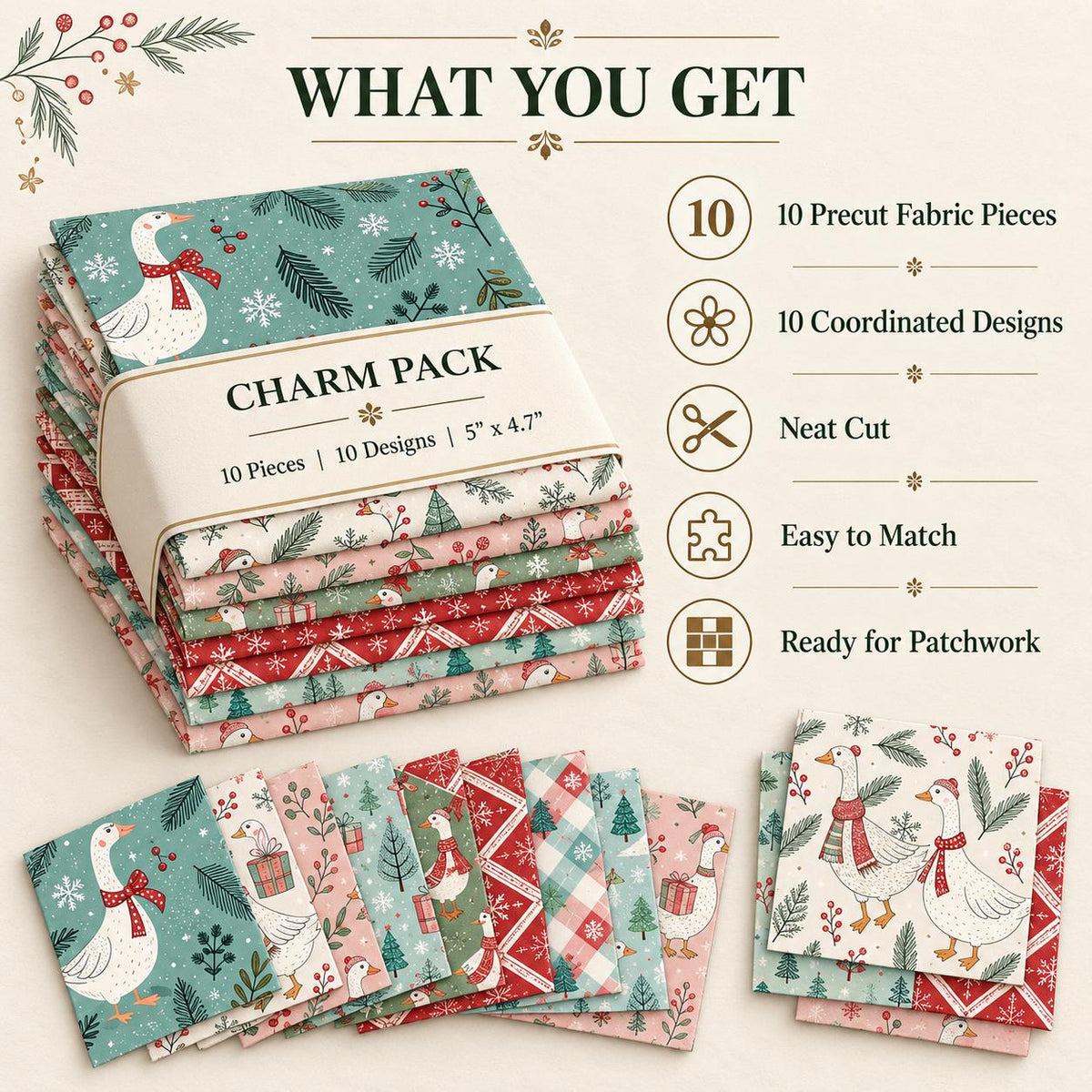 10Pc/Set Christmas Series Plaid Tree Duck Fat Quarter Fabric, Pre-Cut Square Fabric Assort, Fabric Set, Craft Fabric, Handmade DIY Patchwork Fabric,Home Quilting Sewing Fabric, Packaging Fabric, Scrapbooking Craft Hobbyist