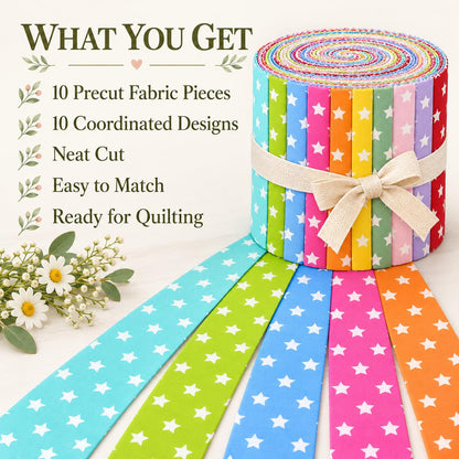10pcs Vintage Star Pattern Jelly Roll Fabric Strips 2.5X19.7inch Pre-cut 100% Polyester for Patchwork Quilts, Table Runners, Placemats, Tote Bags, Storage Pouches, Makeup Bags, Coasters, Quilt Blocks & Binding