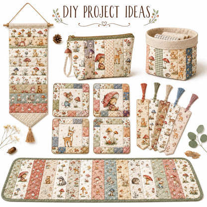 10Pc/Set, Making 10 Images 1pc Each, Each Size: 6.3*50cm Squirrel Mushroom Mouse Animal Series Sliced Fabric Set Style Combination, Polyester Jelly Roll Fabric Strips, Pre-Cut Quilting Squares, For Quilting DIY, Handicrafts And Sewing, Blankets, Rugs